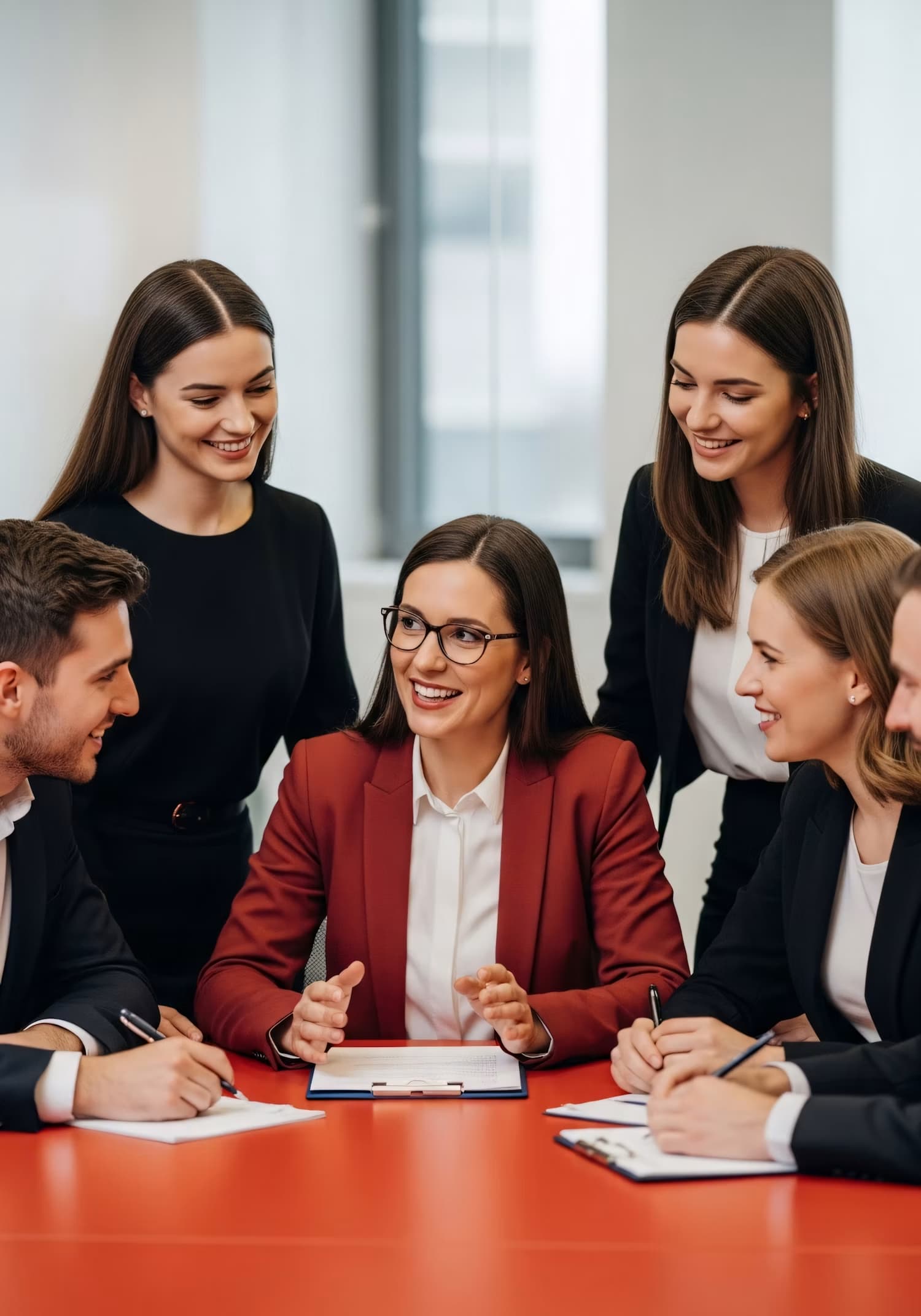 Une formatrice échange avec un groupe de participants en réunion