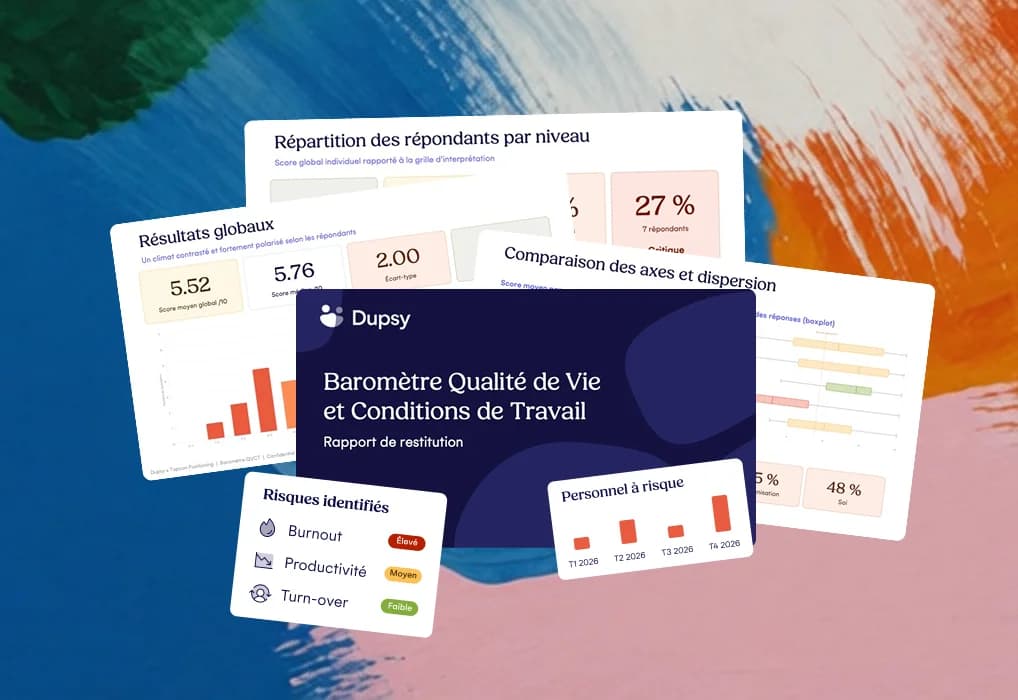 Aperçu du rapport de restitution du baromètre, avec ses graphiques de résultats