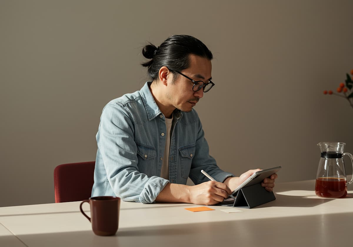 Une personne consulte des indicateurs sur une tablette, à son bureau
