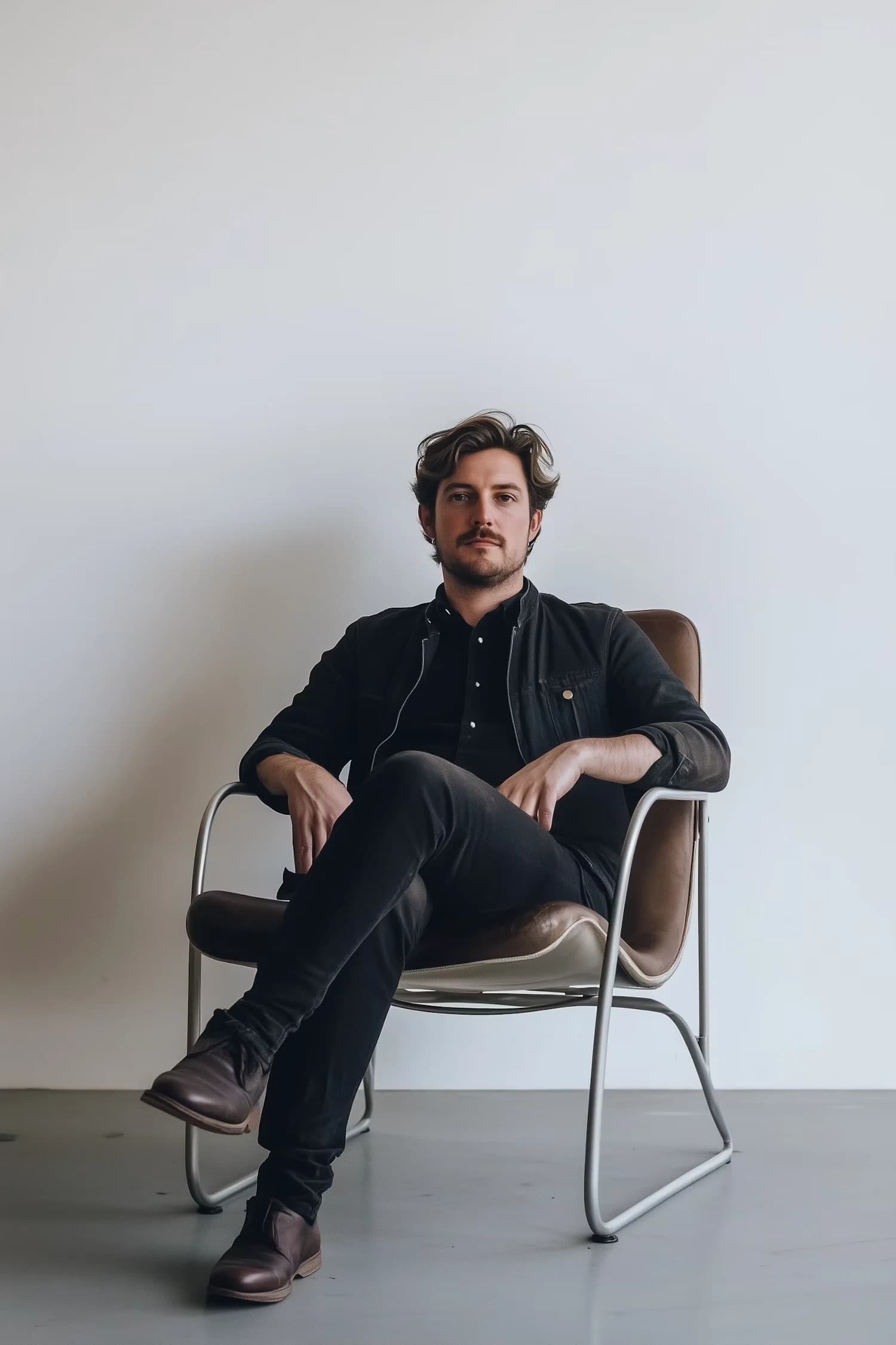 Un homme assis dans un fauteuil, le regard posé sur l’objectif