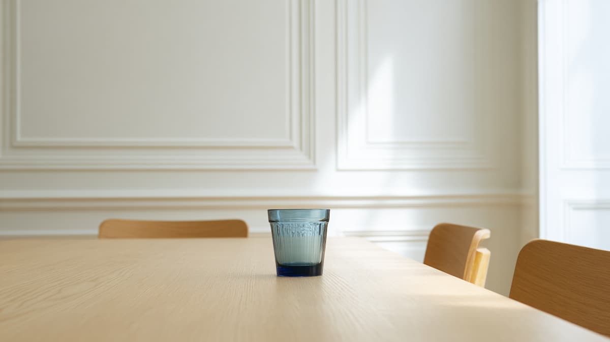 Une table de réunion vide entourée de chaises blanches
